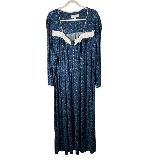 Eileen West Blue Floral Nightgown Modal Cottagecore Sleep Womens Plus 2x - Picture 1 of 7